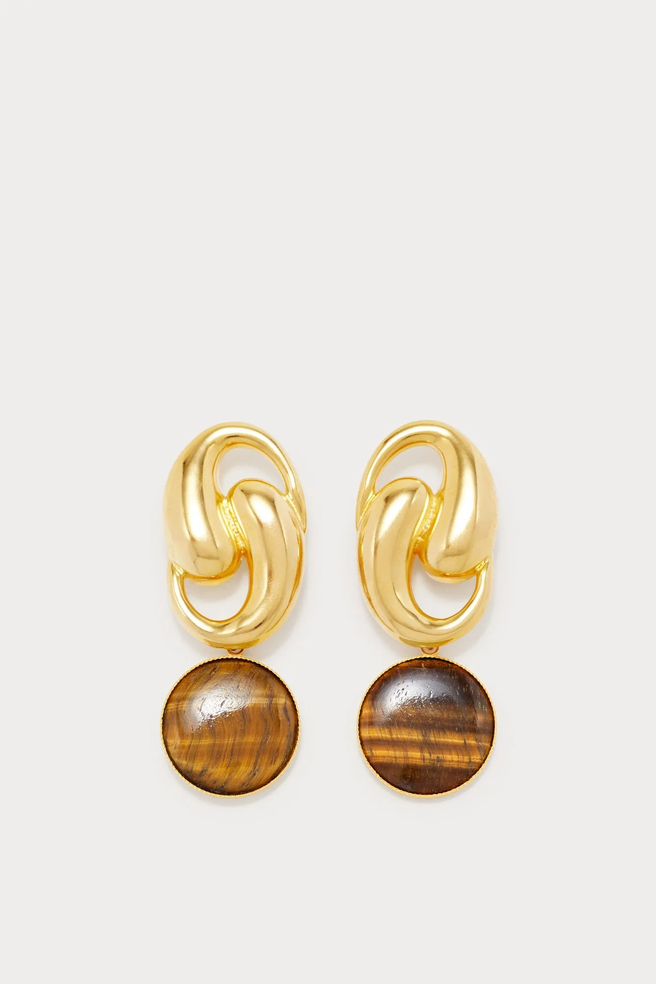 Gold-plated tiger eye round drop earrings sold by DESTREE