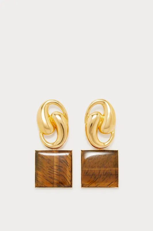 Gold-plated tiger eye drop earrings sold by DESTREE