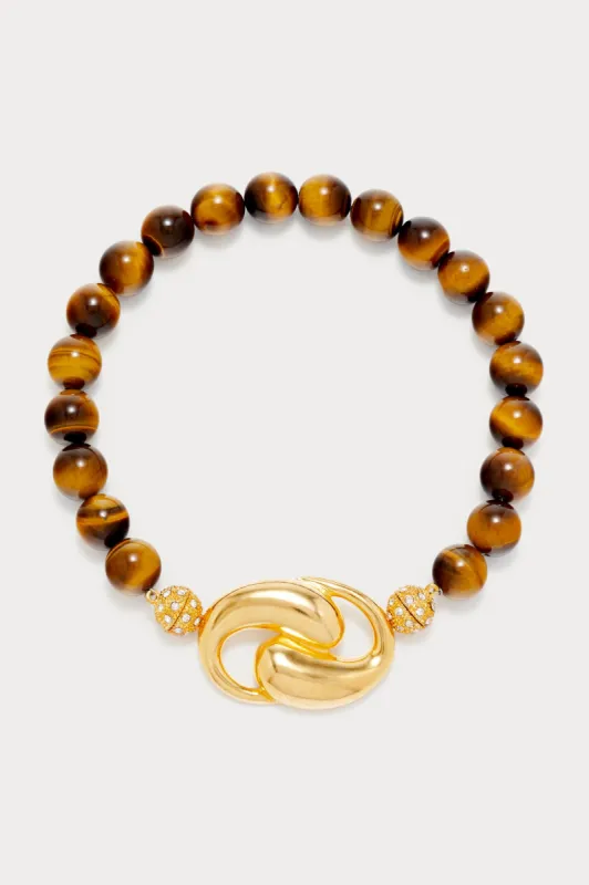 Tiger eye beaded necklace with gold-plated clasp sold by DESTREE