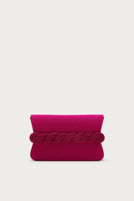Fuchsia crepe clutch with braided passementerie made by DESTREE