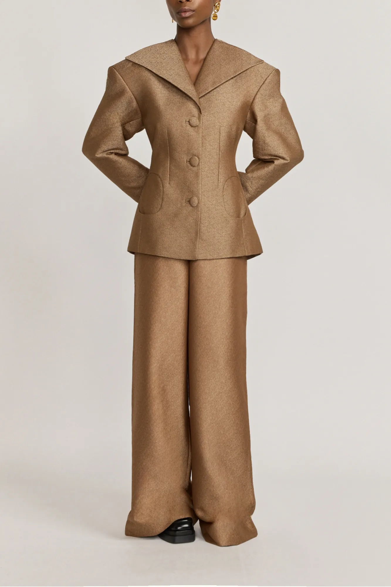 Crepe speckled wide-leg pants with a tailored fit sold by DESTREE product image thumbnail 4