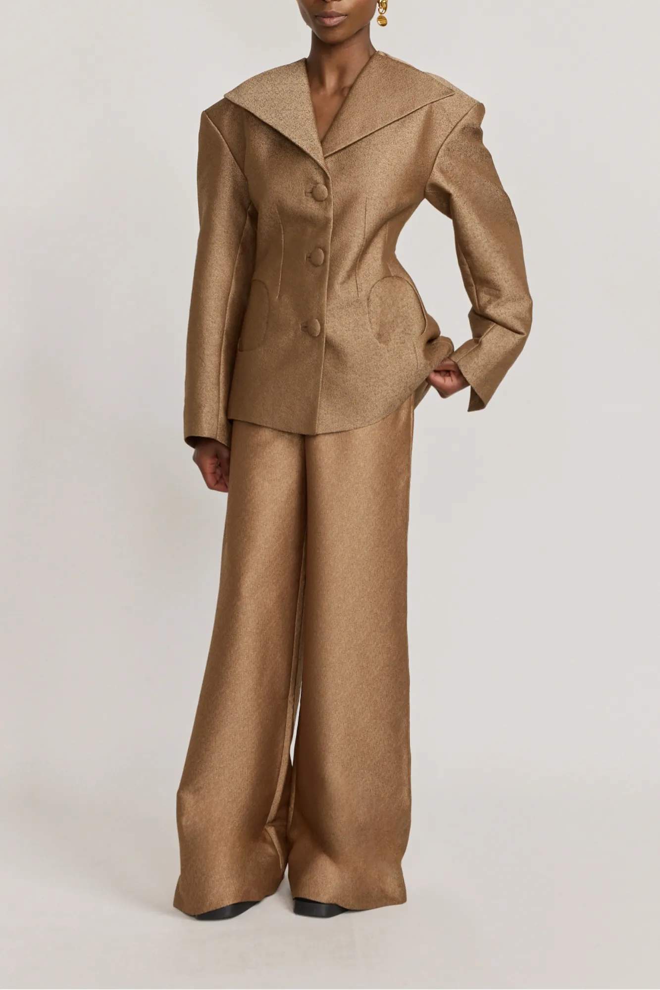 Crepe speckled wide-leg pants with a tailored fit sold by DESTREE product image thumbnail 5