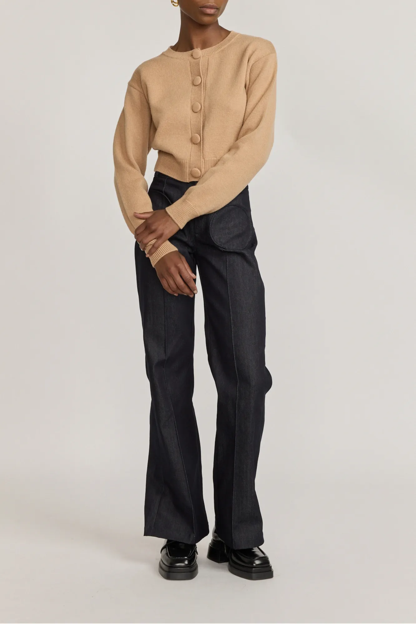 Beige buttoned cropped cardigan sold by DESTREE product image thumbnail 2