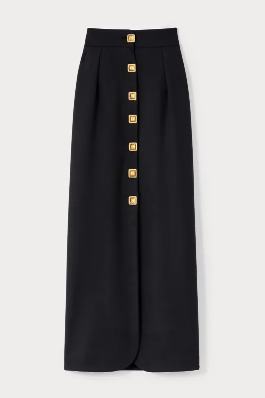 Black button-front midi skirt sold by DESTREE