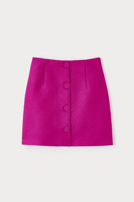 Fuchsia crepe mini skirt with buttons sold by DESTREE