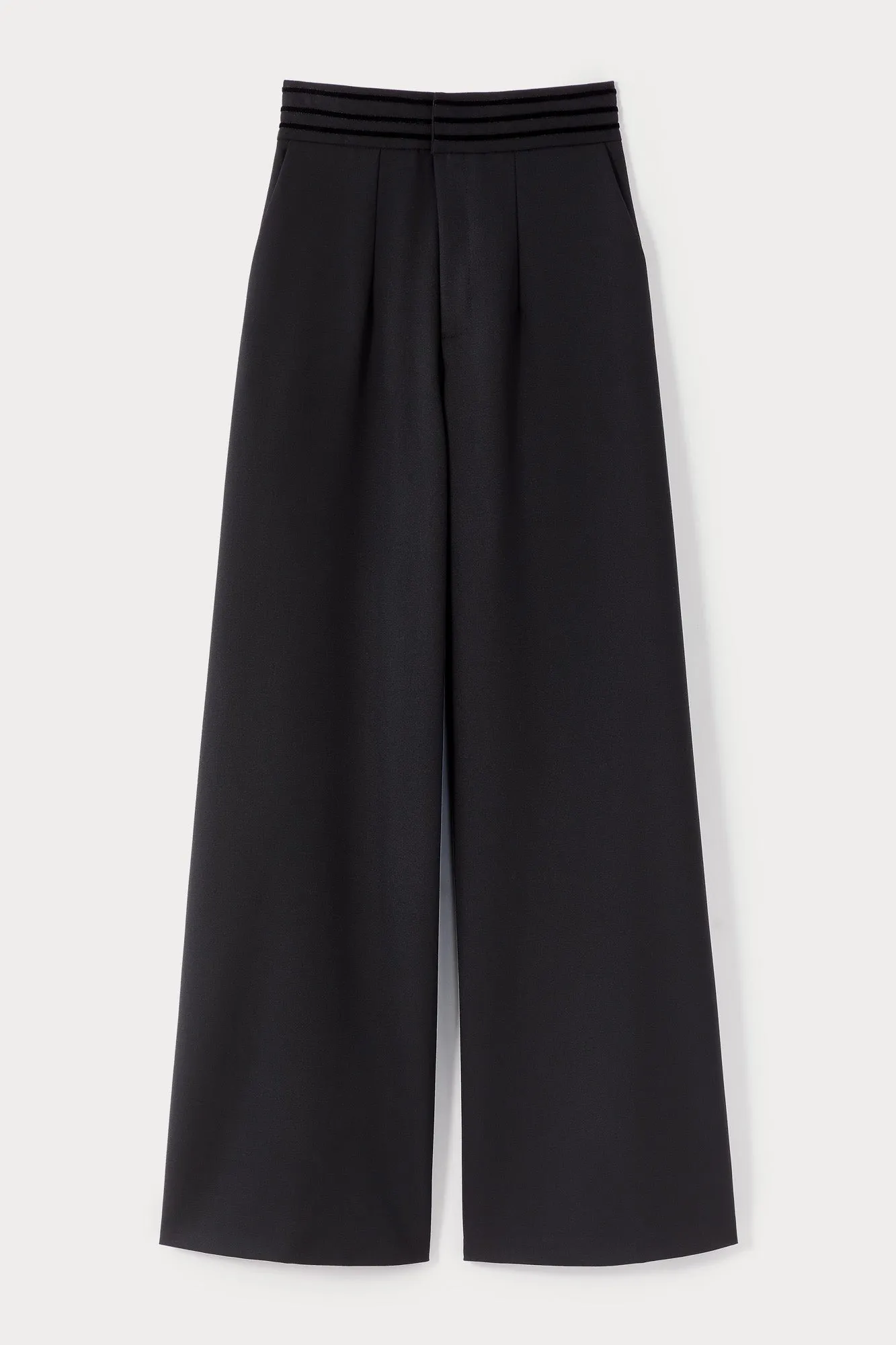 Black wide-leg pants with a tailored fit sold by DESTREE