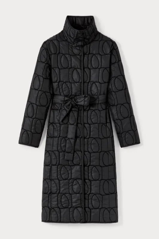 Black monogram quilted long puffer coat sold by DESTREE