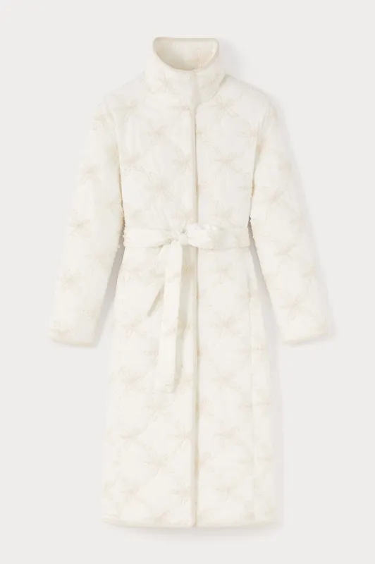 Floral ecru quilted long puffer coat sold by DESTREE
