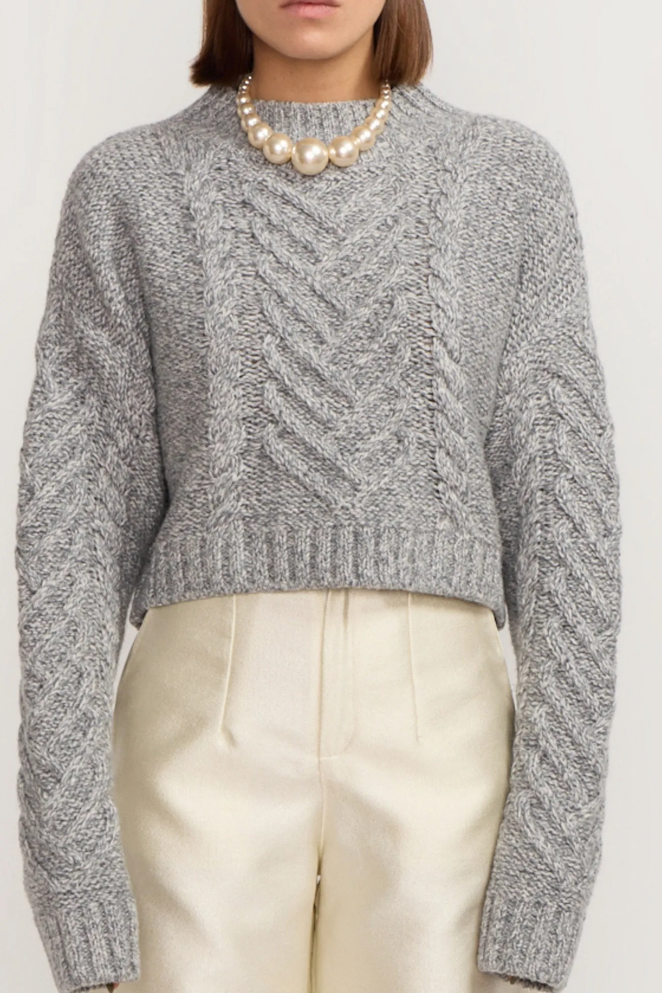 Wool cable grey cropped sweater sold by DESTREE product image thumbnail 5