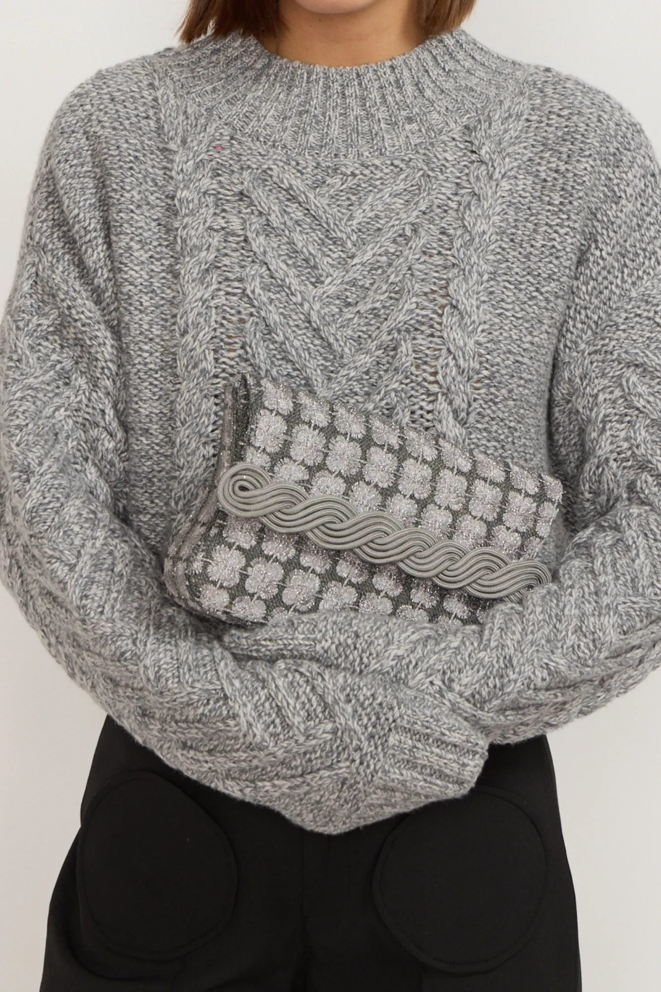 Wool cable grey cropped sweater sold by DESTREE product image thumbnail 3