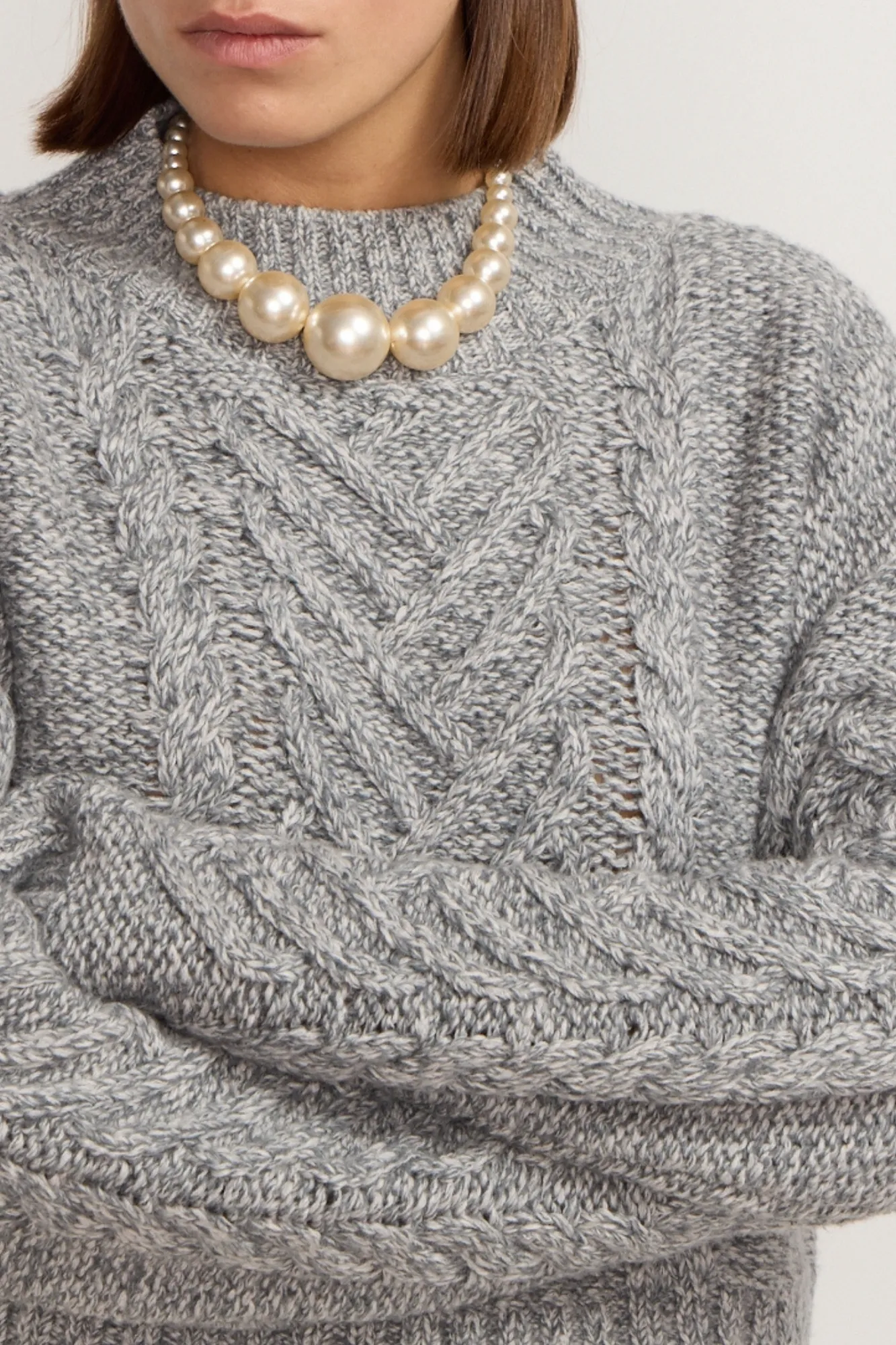 Wool cable grey cropped sweater sold by DESTREE product image thumbnail 4