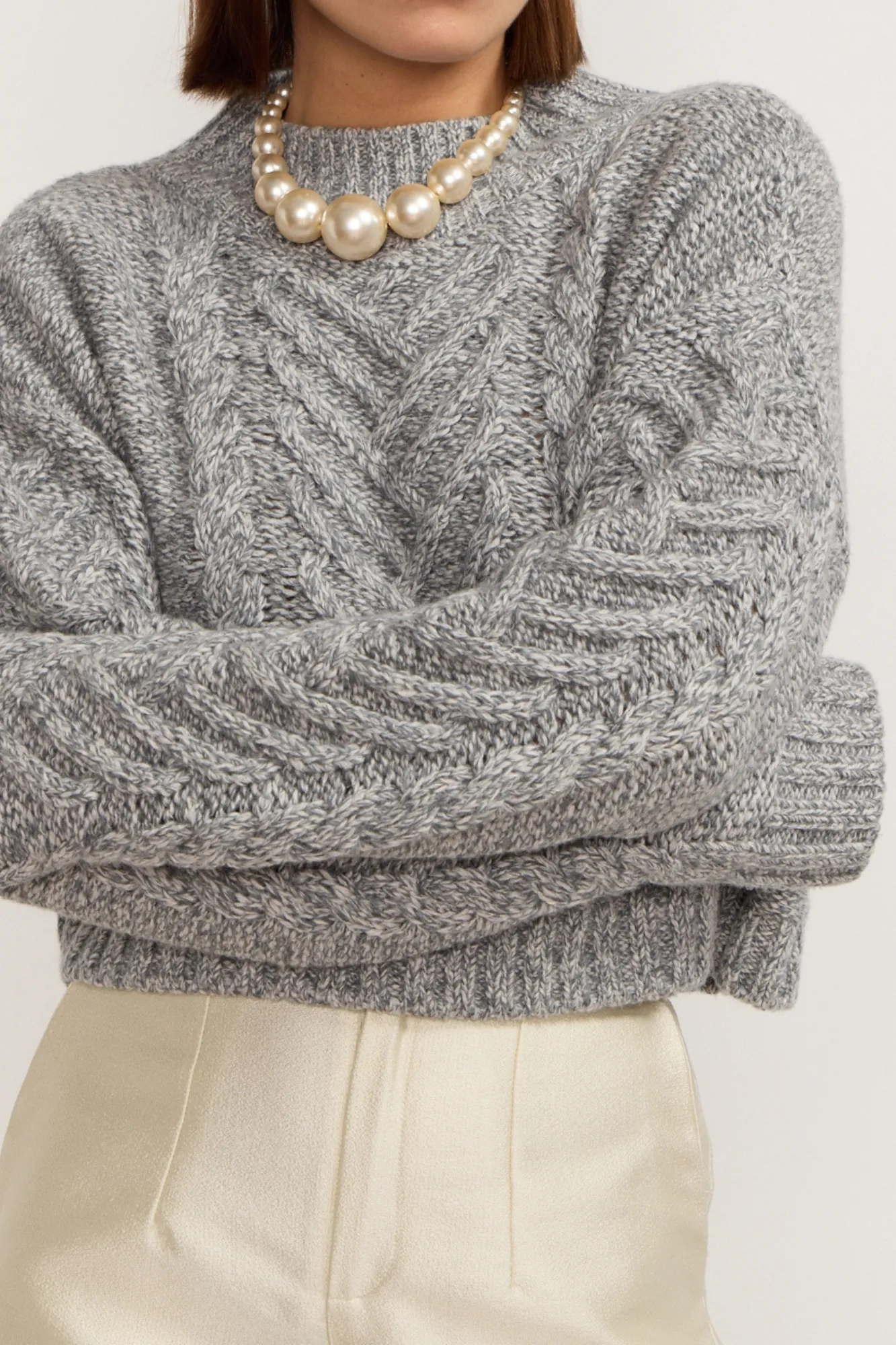 Wool cable grey cropped sweater sold by DESTREE product image thumbnail 2