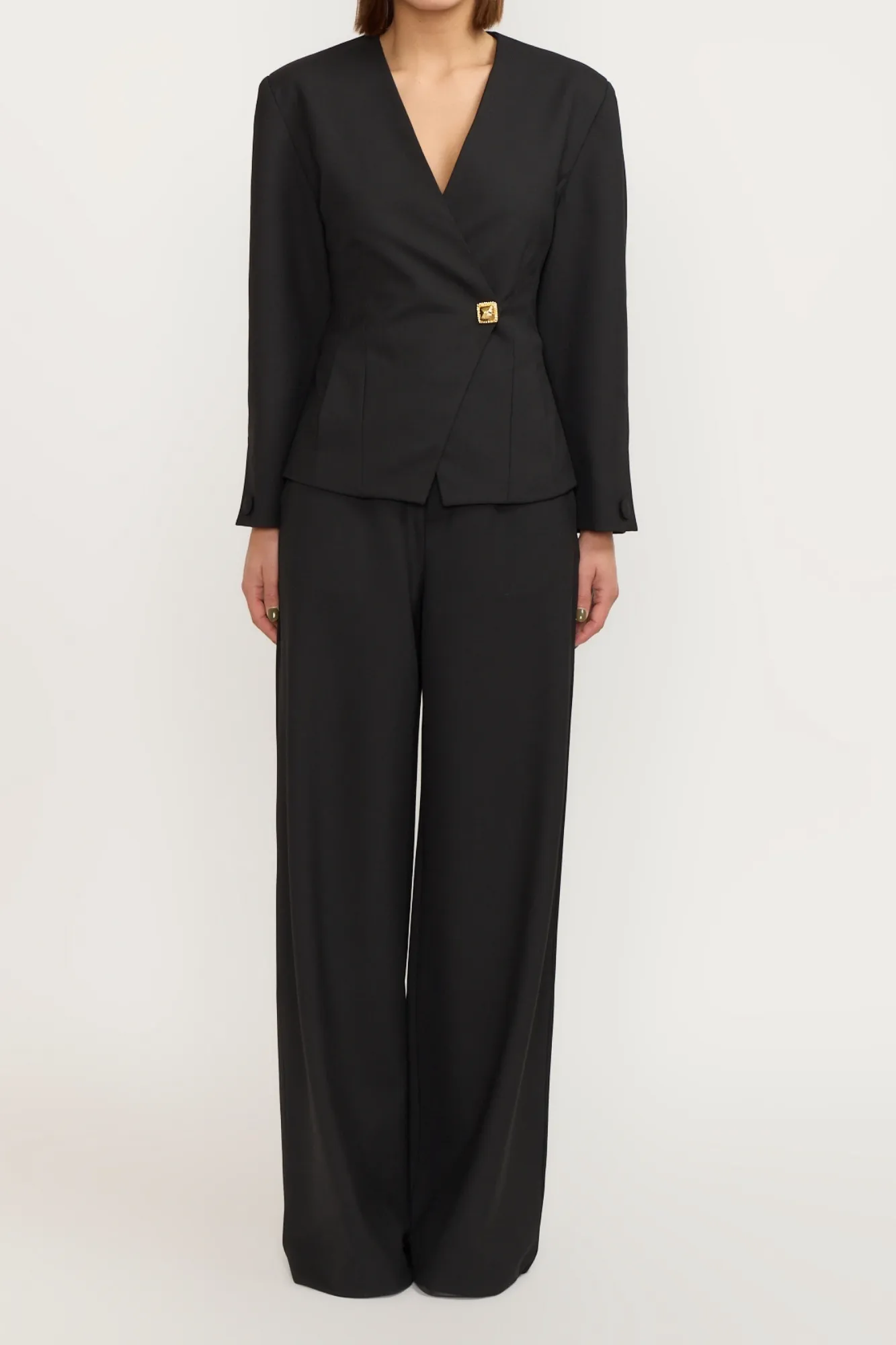 Tailor gold black flutter flared pants with circular pockets sold by DESTREE product image thumbnail 3