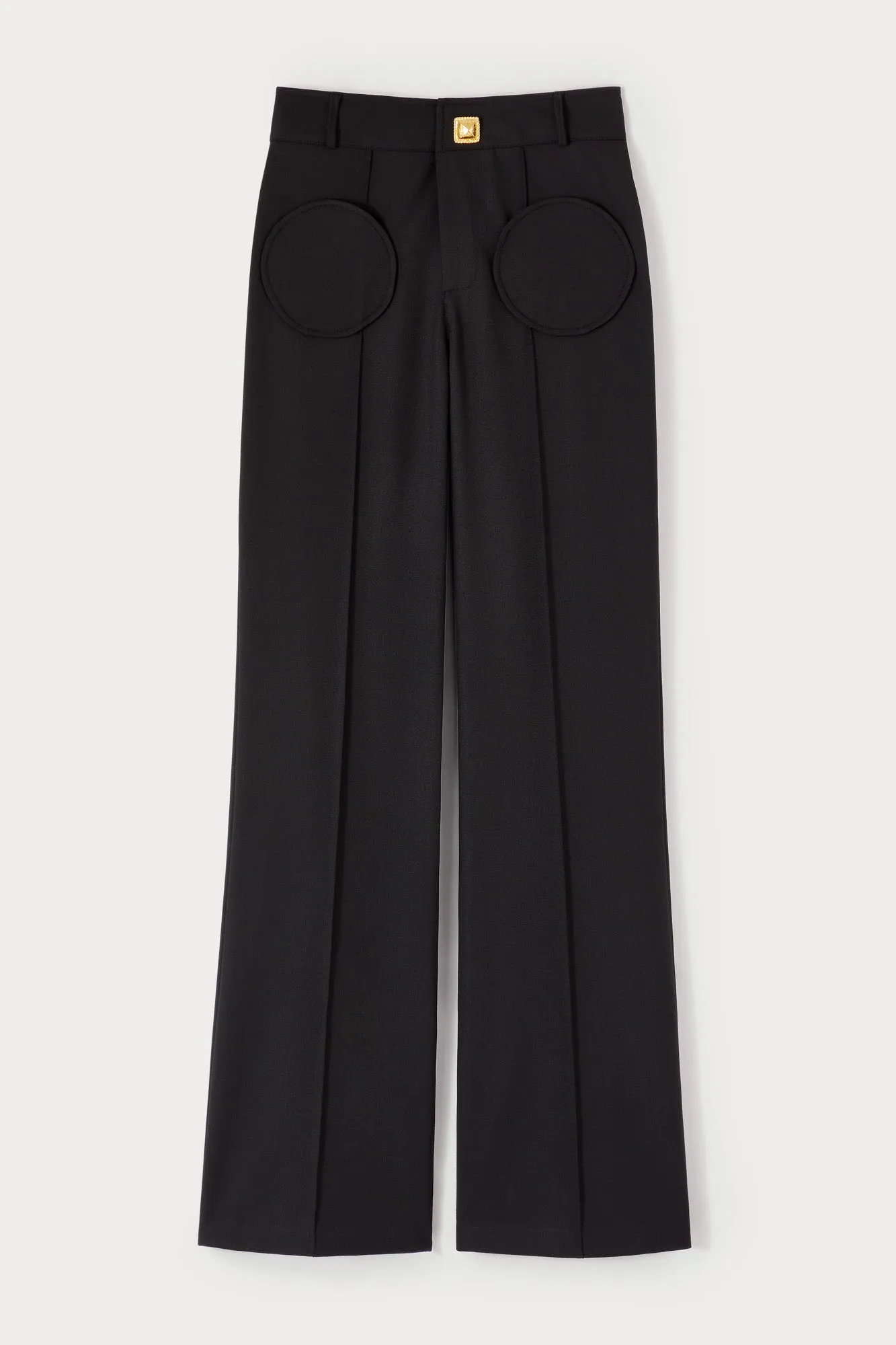 Tailor gold black flutter flared pants with circular pockets sold by DESTREE