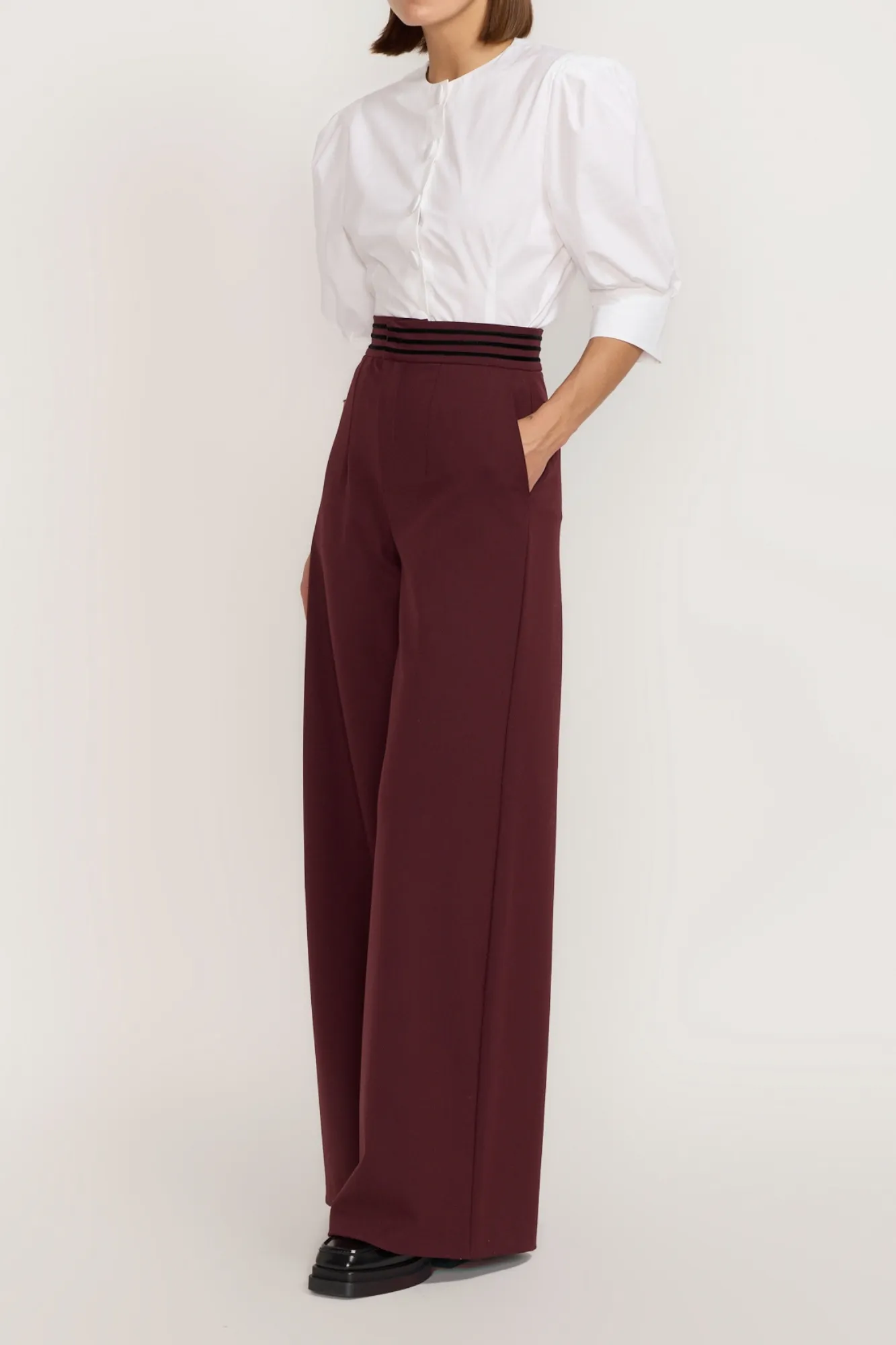 Burgundy wide-leg pants with a tailored fit sold by DESTREE product image thumbnail 4