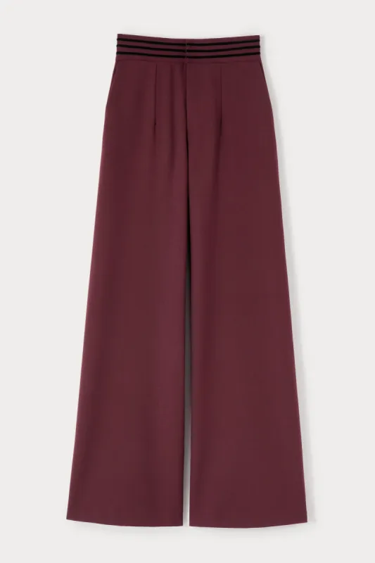 Burgundy wide-leg pants with a tailored fit sold by DESTREE