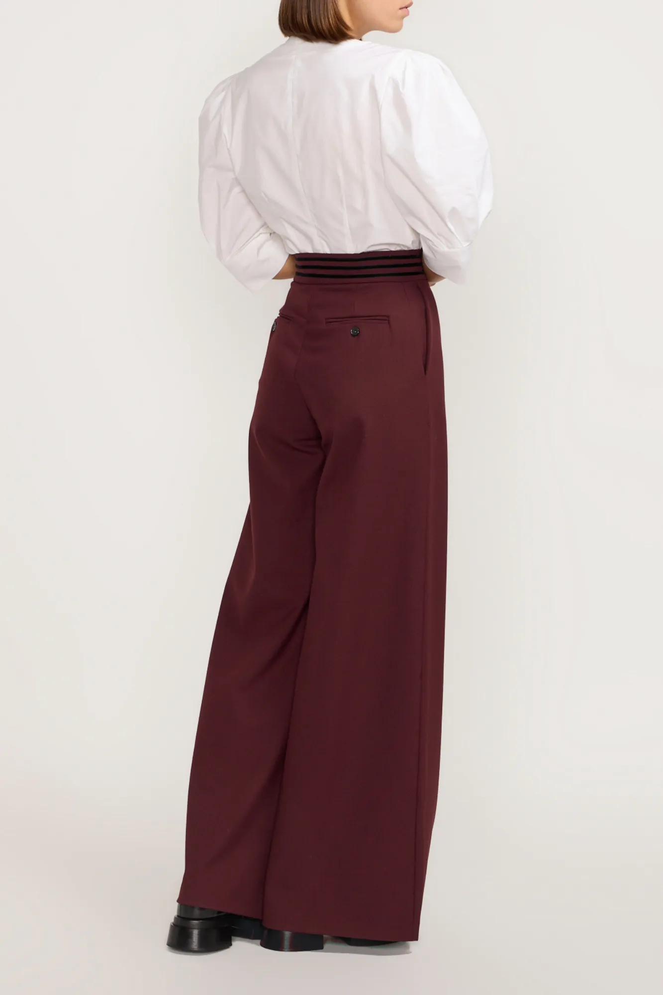Burgundy wide-leg pants with a tailored fit sold by DESTREE product image thumbnail 5