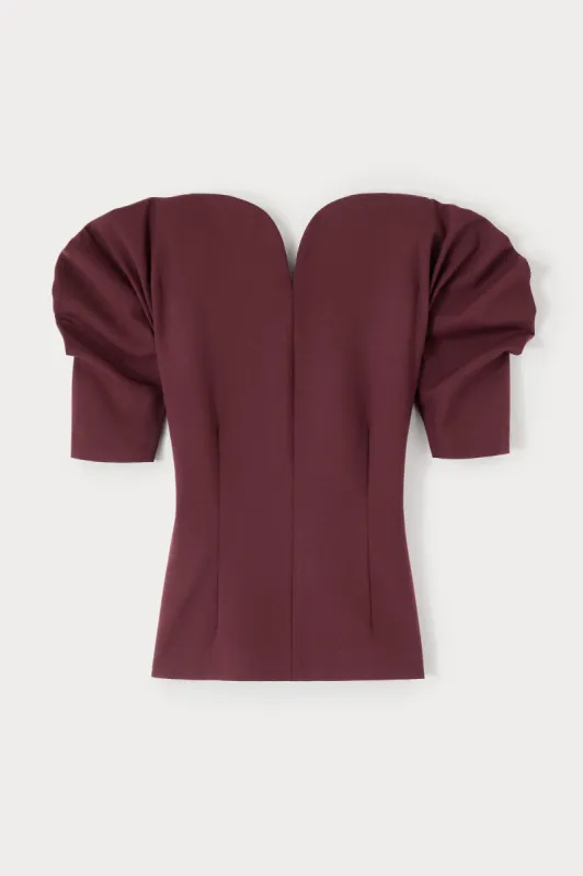 Tailor burgundy top with puff sleeves made by DESTREE