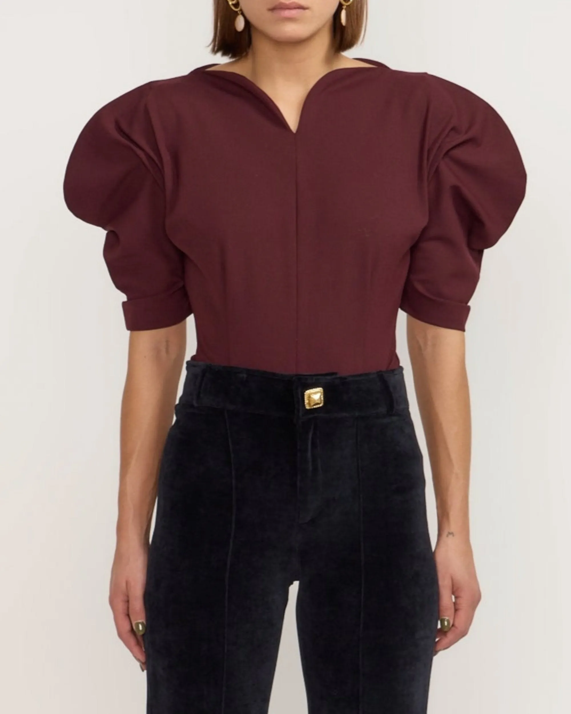 Tailor burgundy top with puff sleeves sold by DESTREE product image thumbnail 2