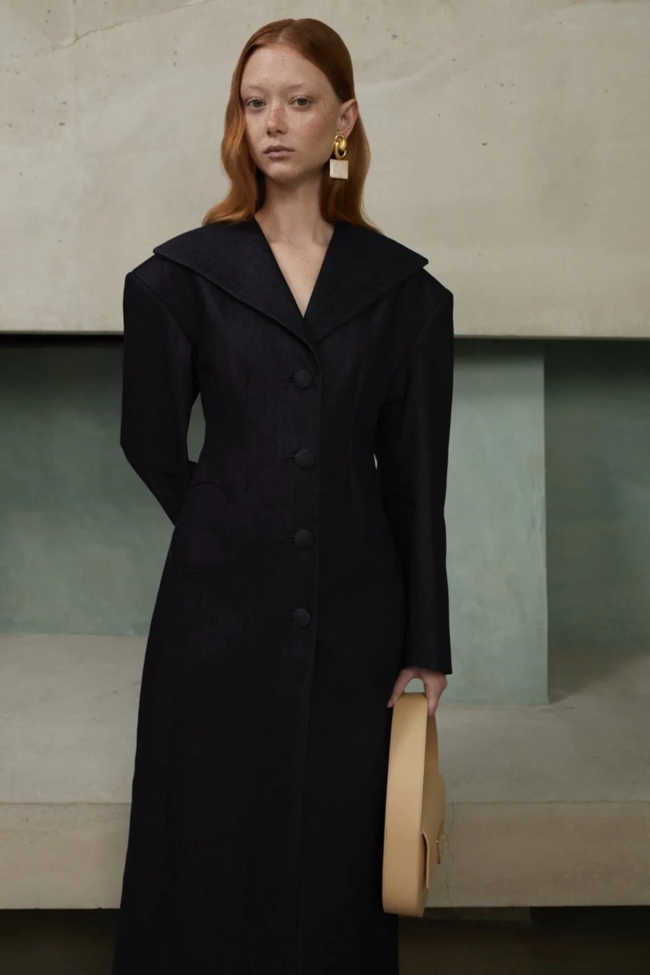 Tailor black long coat with shawl collar and button details sold by DESTREE product image thumbnail 2