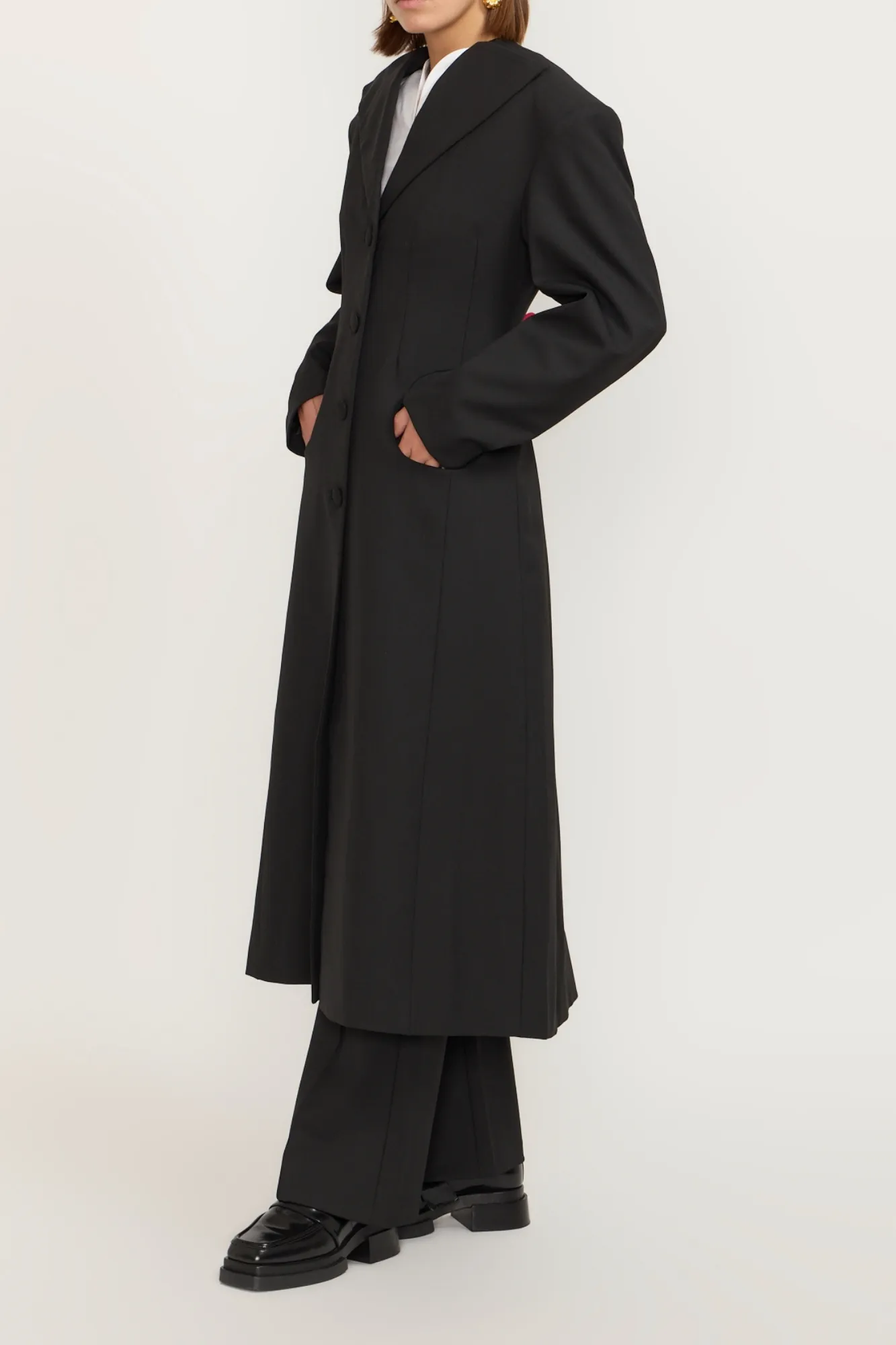 Tailor black long coat with shawl collar and button details sold by DESTREE product image thumbnail 5