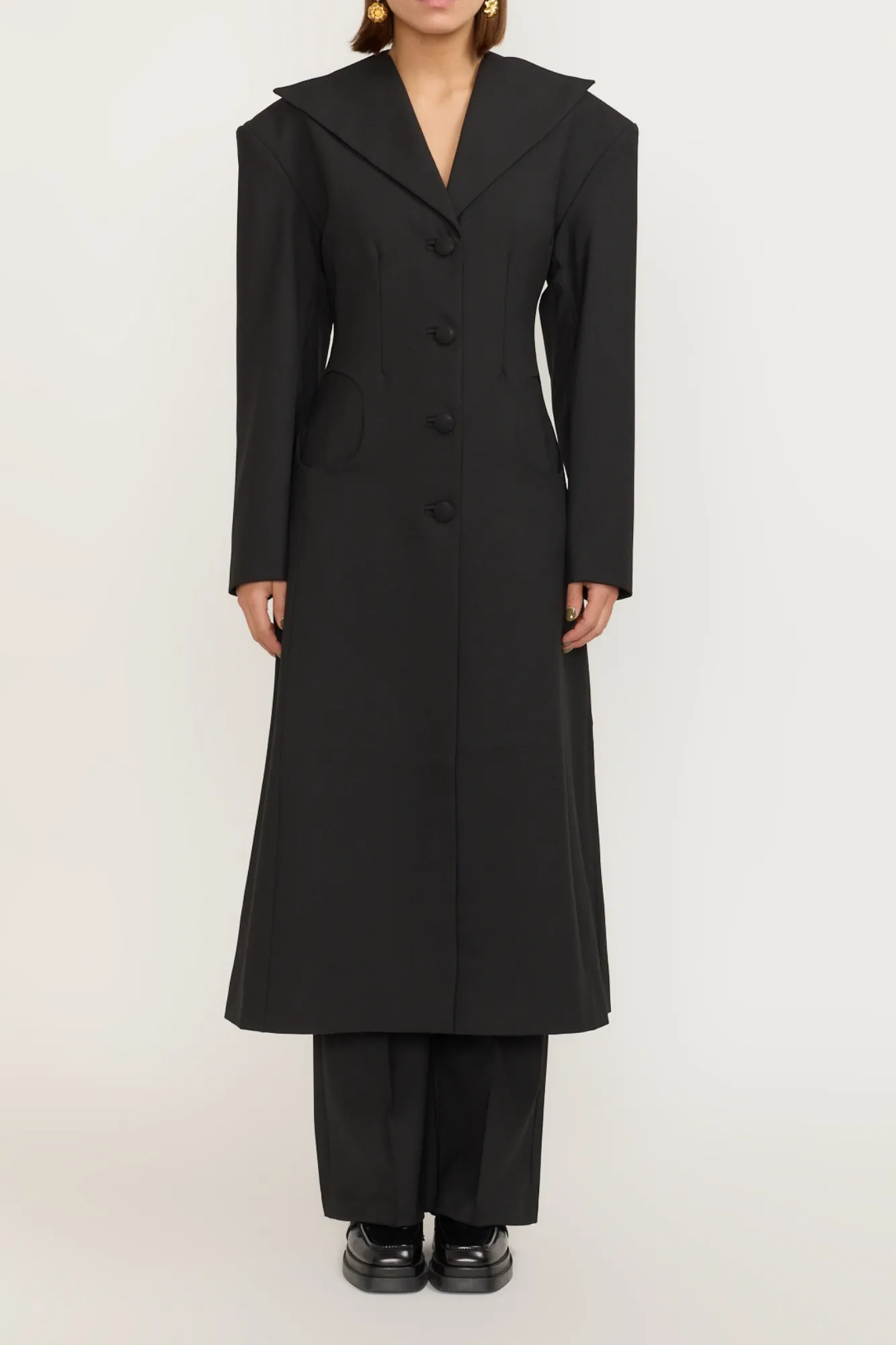 Tailor black long coat with shawl collar and button details sold by DESTREE product image thumbnail 3