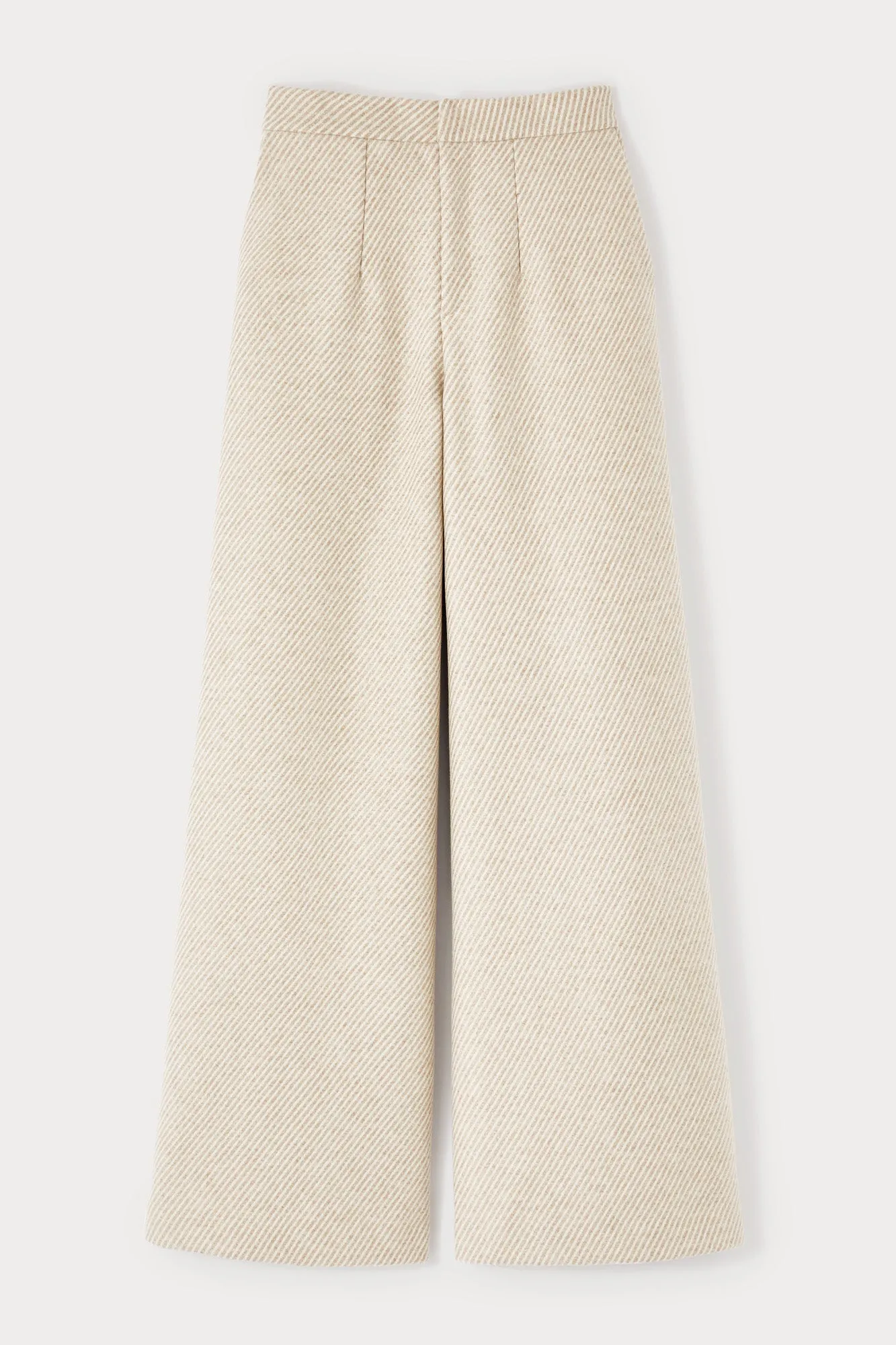 Diagonal beige wide-leg pants with a tailored fit sold by DESTREE