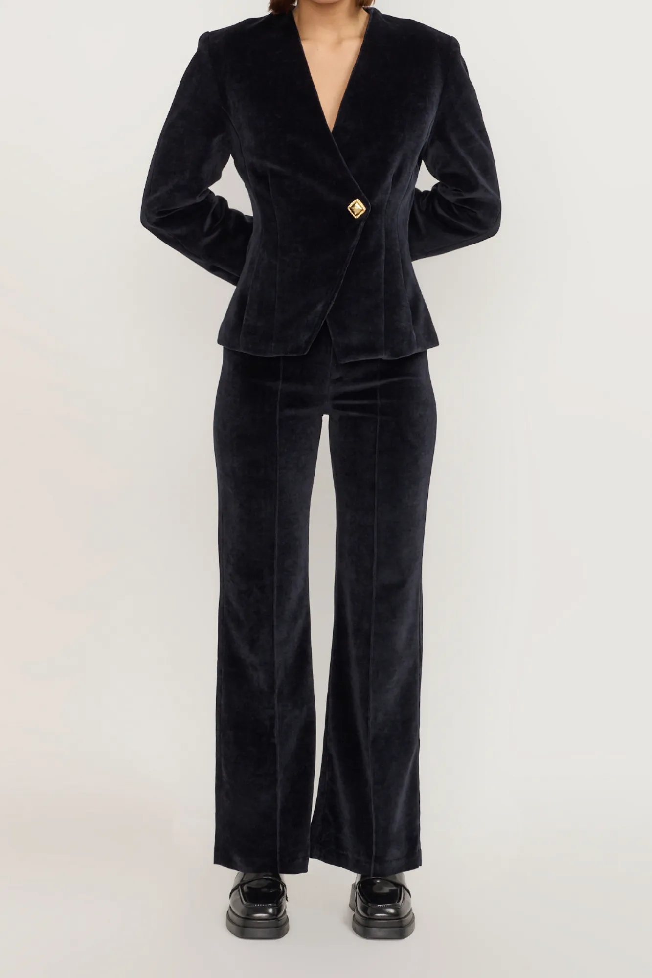 Black velvet flared pants sold by DESTREE product image thumbnail 5