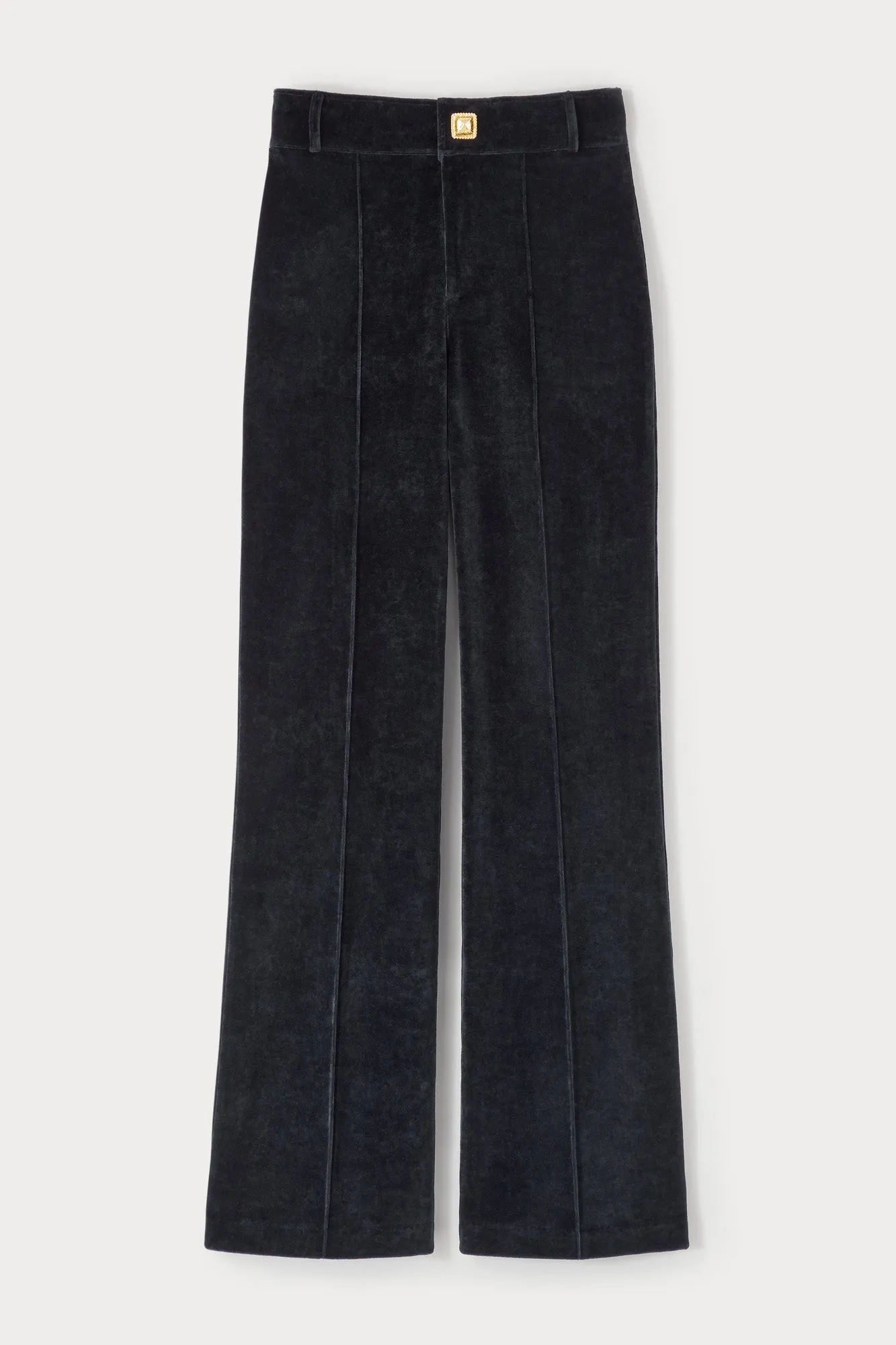 Black velvet flared pants sold by DESTREE