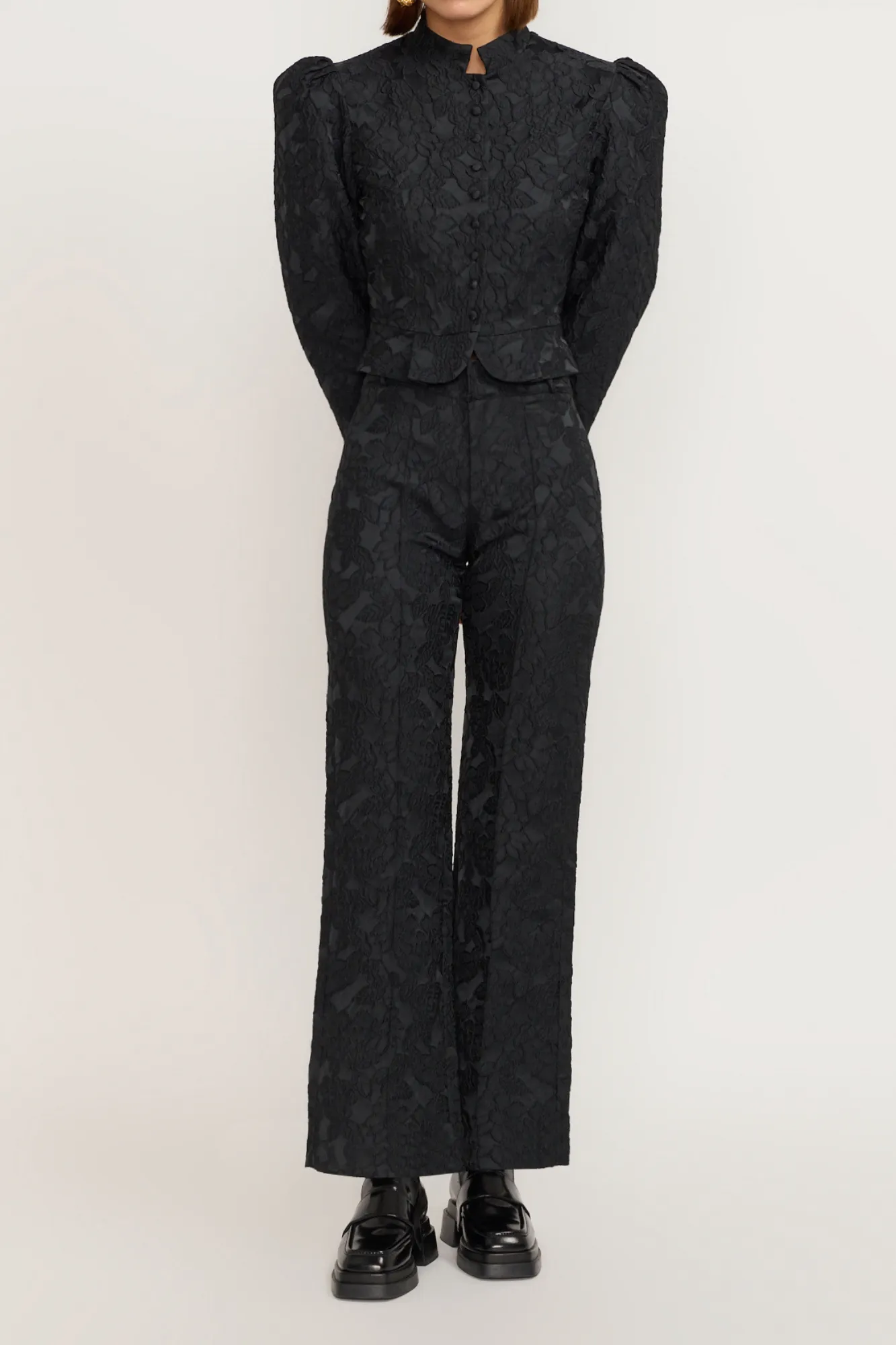 Black embossed flared pants sold by DESTREE product image thumbnail 3