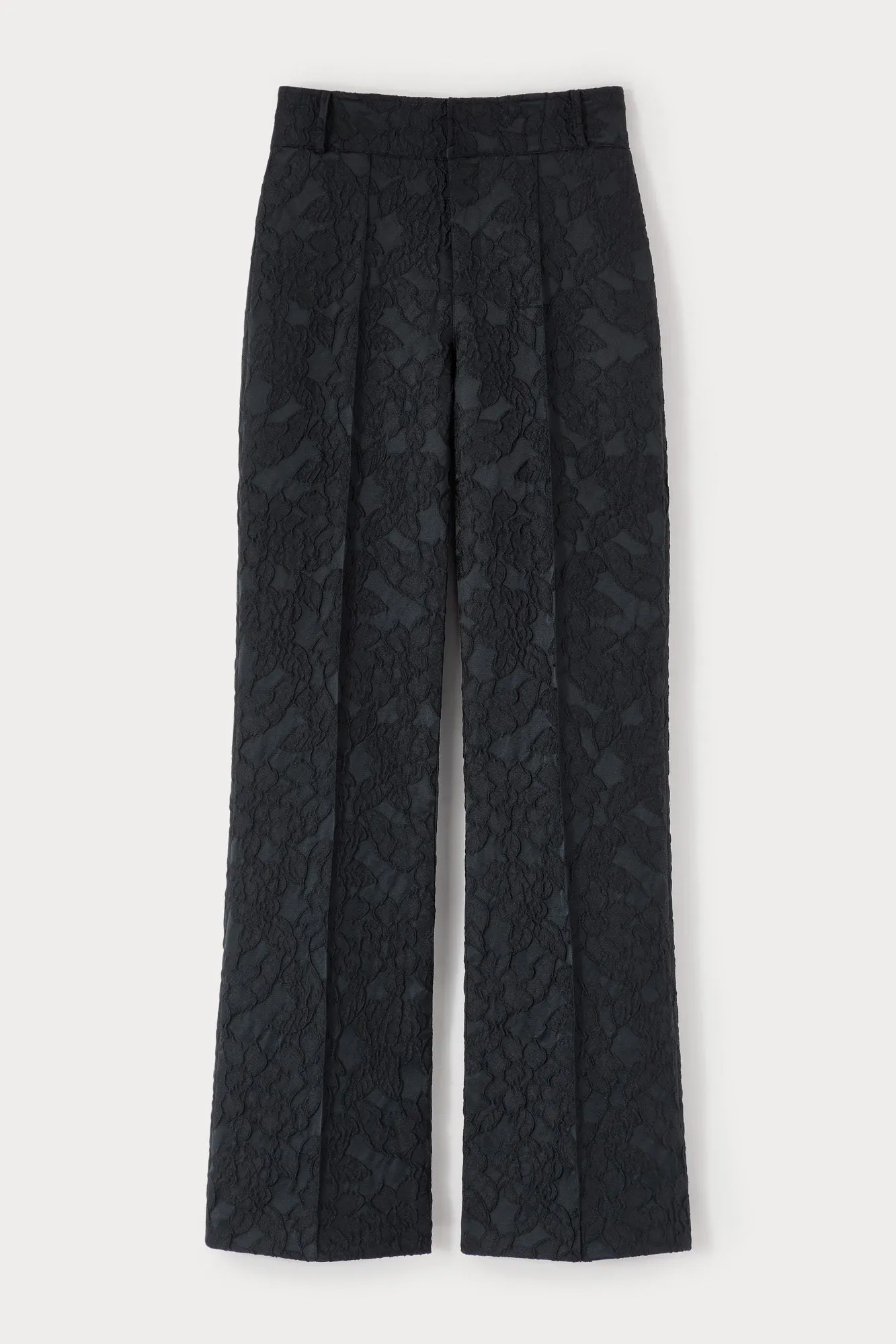 Black embossed flared pants sold by DESTREE
