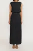 Black embossed button-front midi skirt sold by DESTREE
