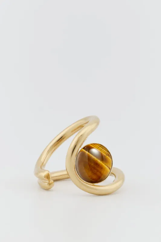 Sculptural gold & tiger eye ring sold by DESTREE