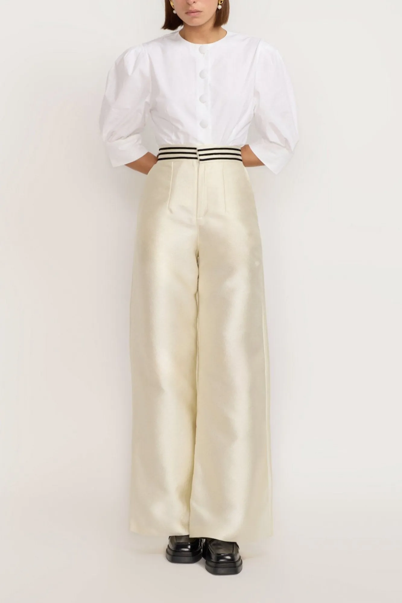 Ecru wide-leg pants with a tailored fit sold by DESTREE product image thumbnail 3
