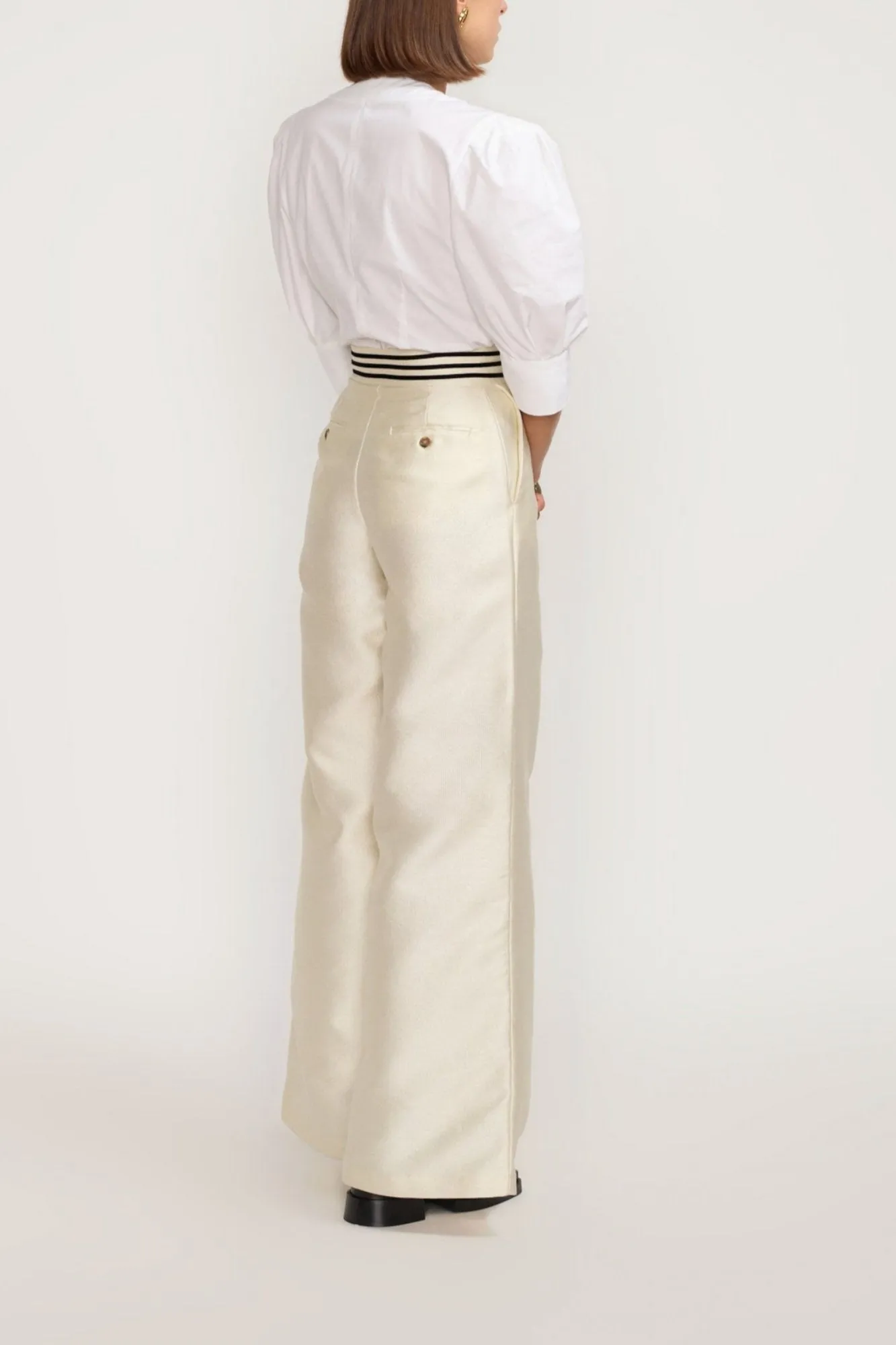 Ecru wide-leg pants with a tailored fit sold by DESTREE product image thumbnail 5