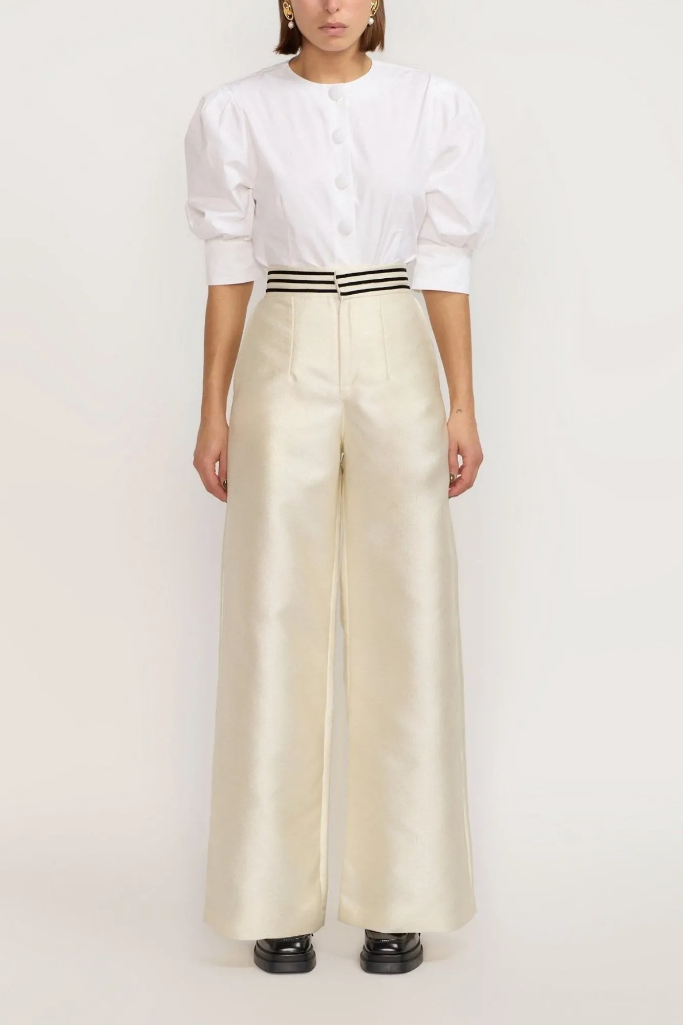 Ecru wide-leg pants with a tailored fit sold by DESTREE product image thumbnail 2