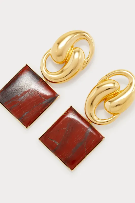Red knot square earrings sold by DESTREE