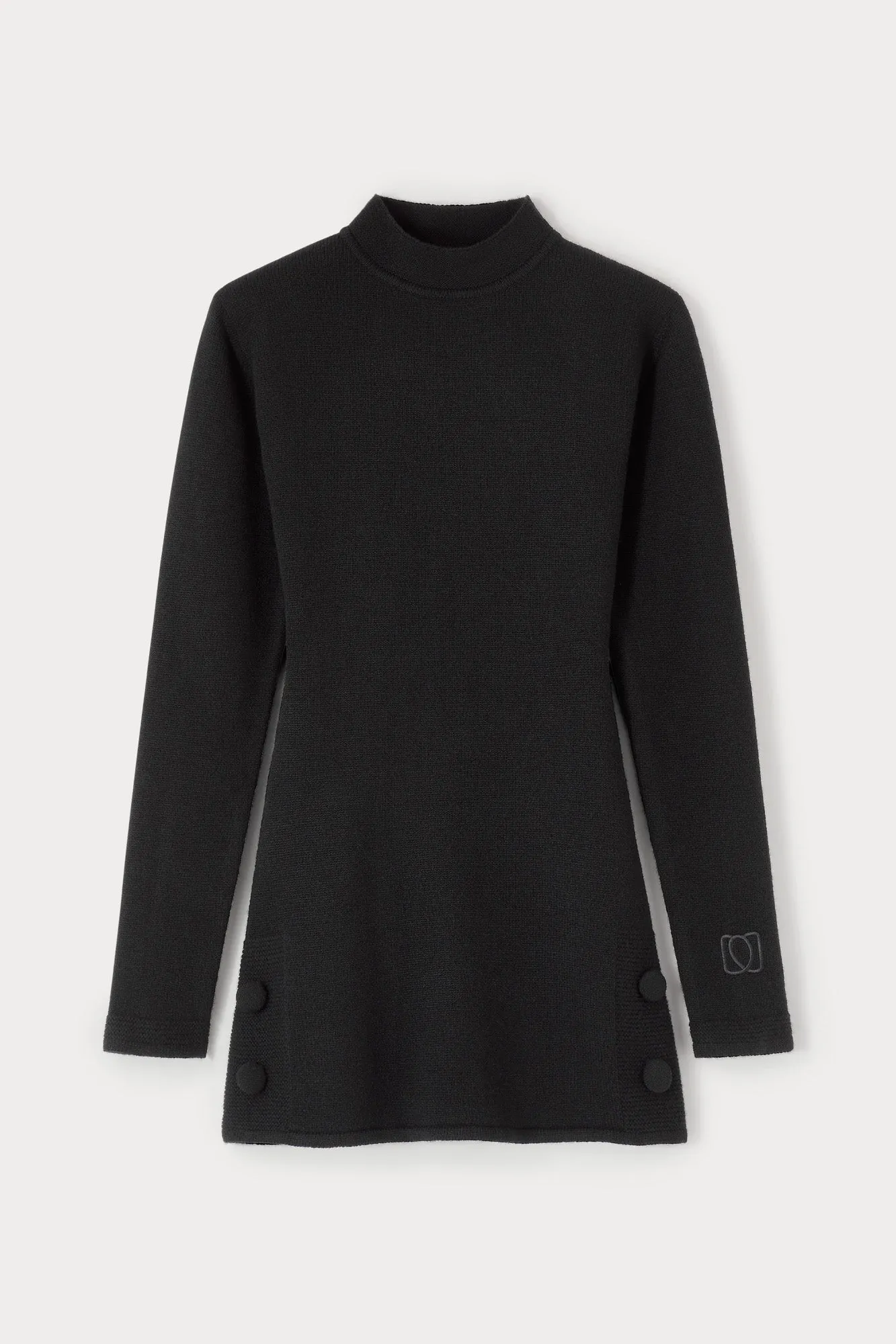 Black knit mini dress with button details sold by DESTREE