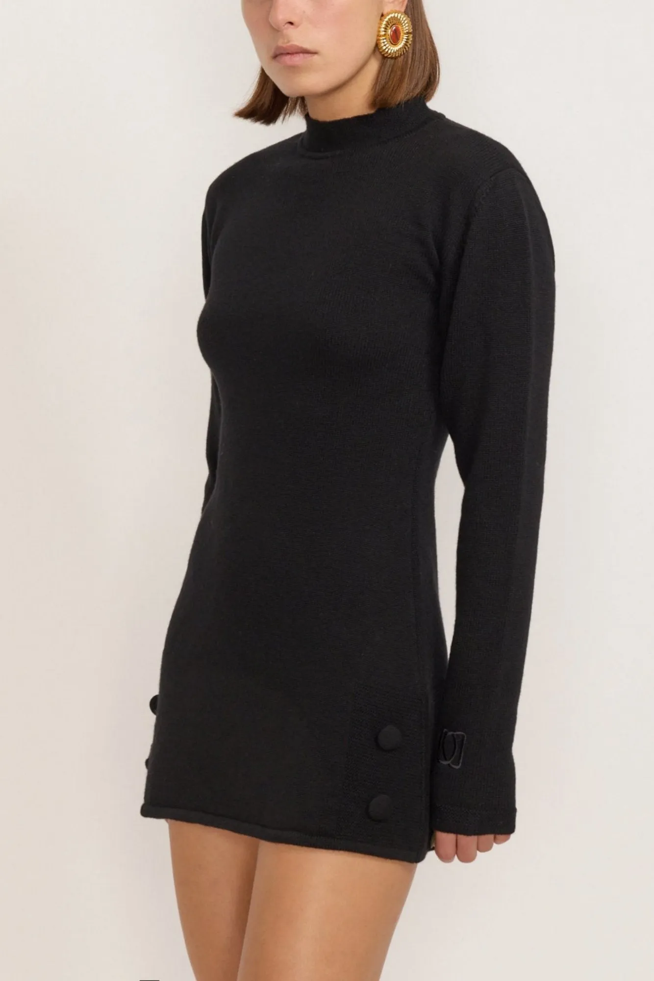 Black knit mini dress with button details sold by DESTREE product image thumbnail 3