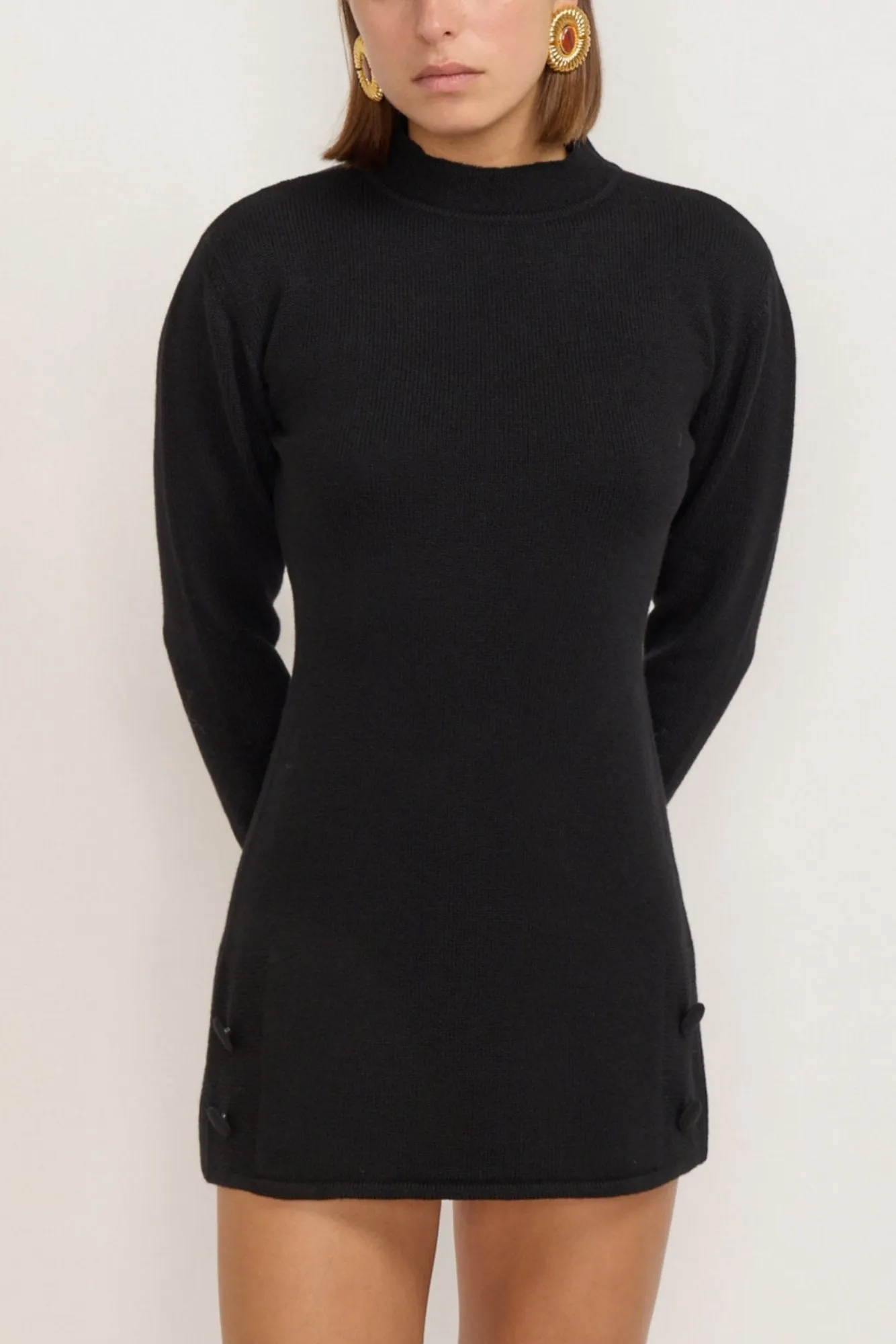 Black knit mini dress with button details sold by DESTREE product image thumbnail 2