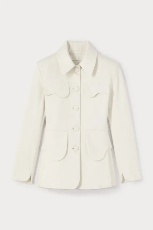 Denim ecru utility button-front jacket sold by DESTREE