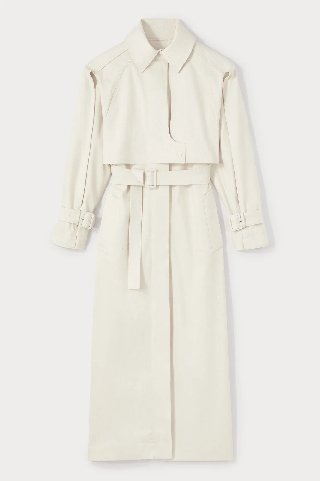 Denim ecru belted trench coat sold by DESTREE