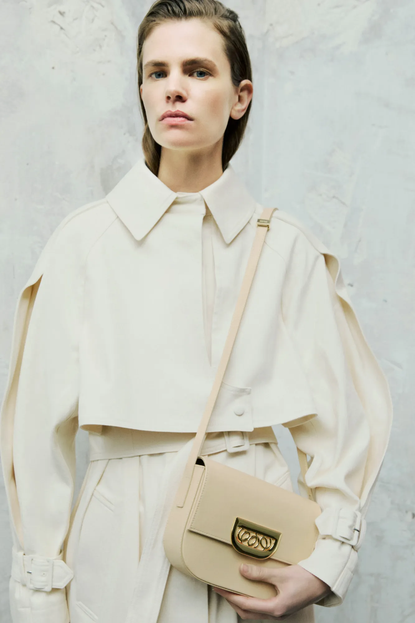 Denim ecru belted trench coat sold by DESTREE product image thumbnail 3