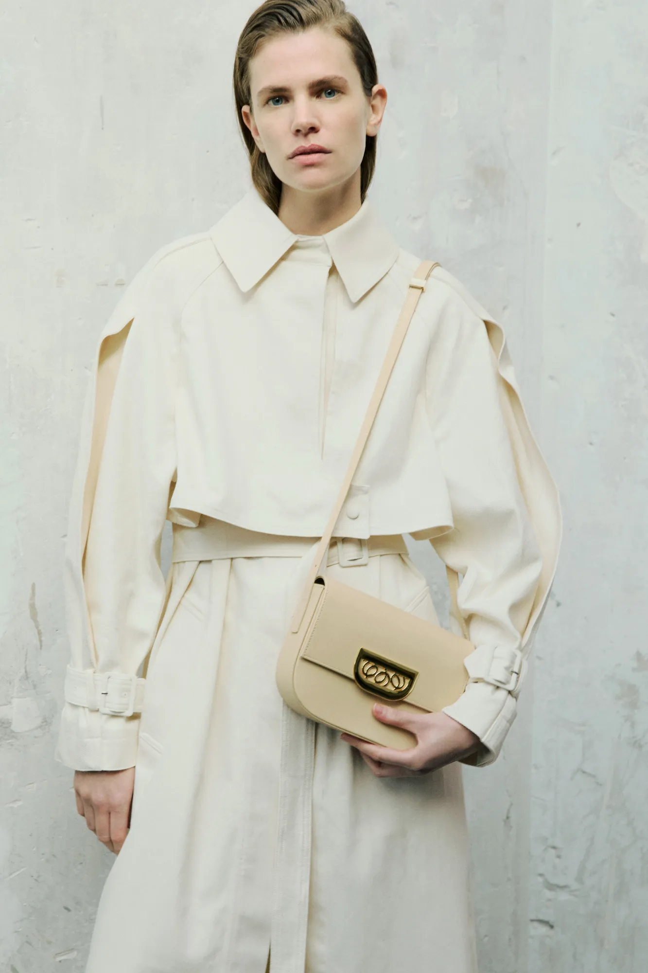 Denim ecru belted trench coat sold by DESTREE product image thumbnail 2