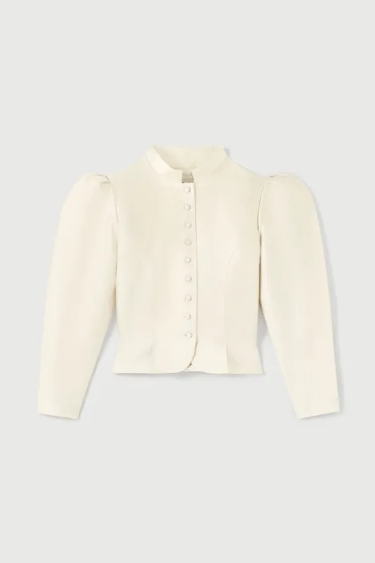 Denim ecru puff sleeve jacket sold by DESTREE