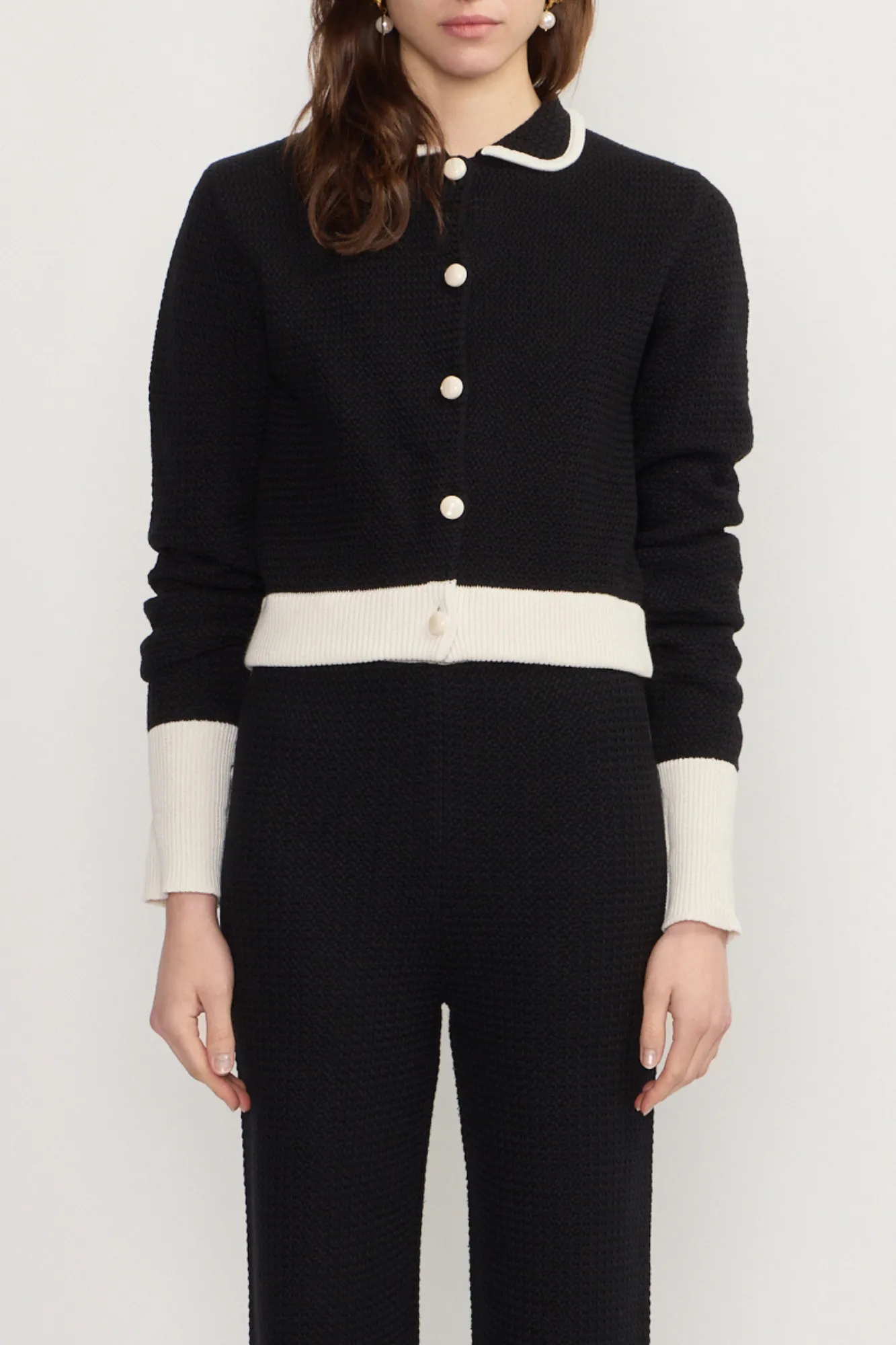 Contrast-trim cardigan sold by DESTREE