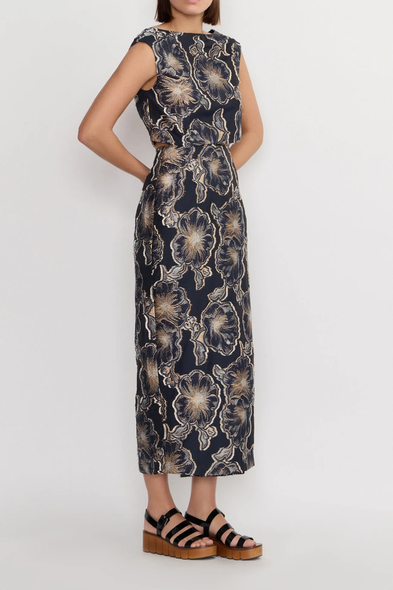 Midnight & gold high-waisted wrap skirt sold by DESTREE product image thumbnail 3