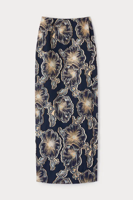 Midnight & gold high-waisted wrap skirt made by DESTREE