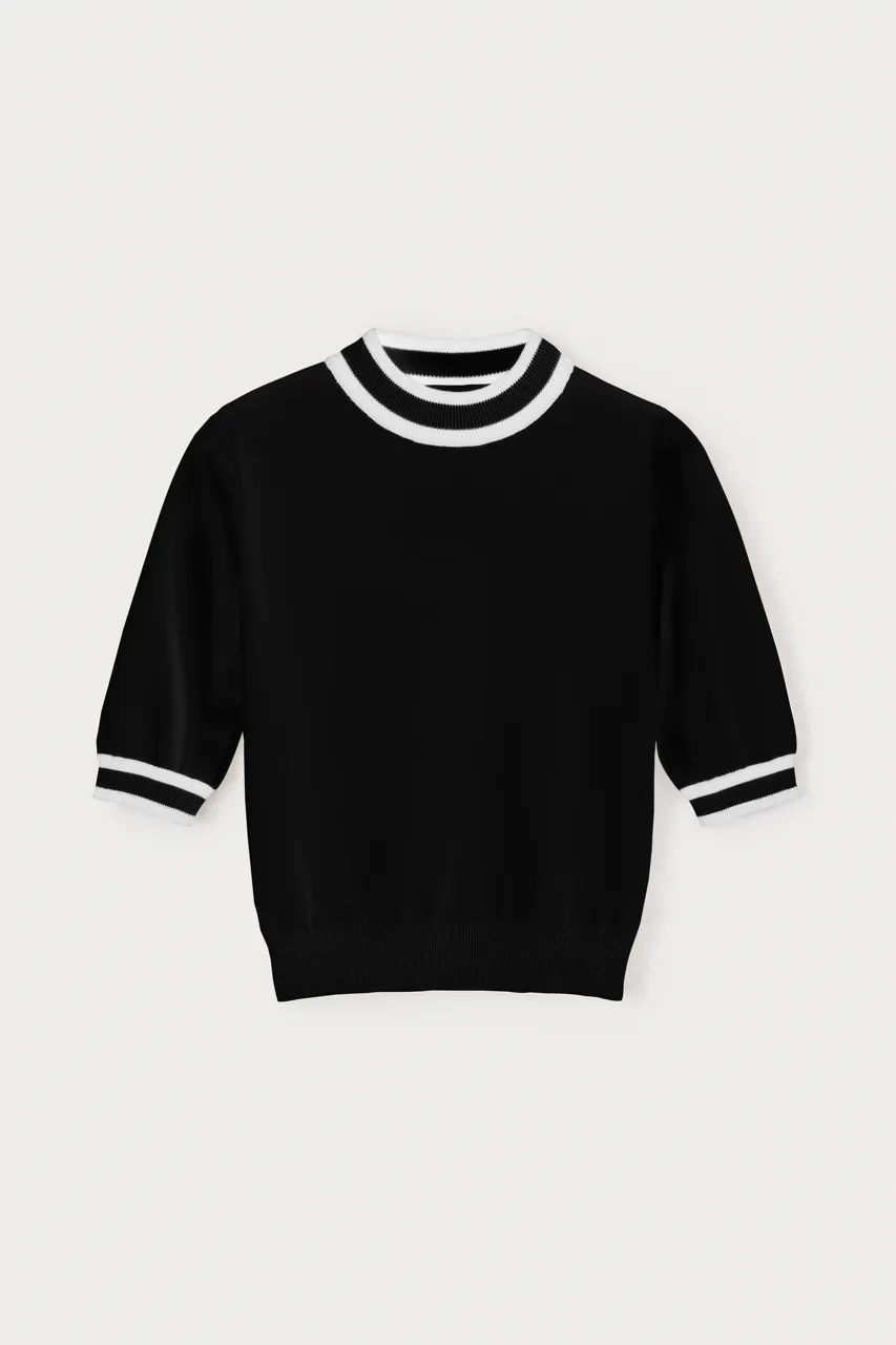 Black & white short-sleeve knit top sold by DESTREE