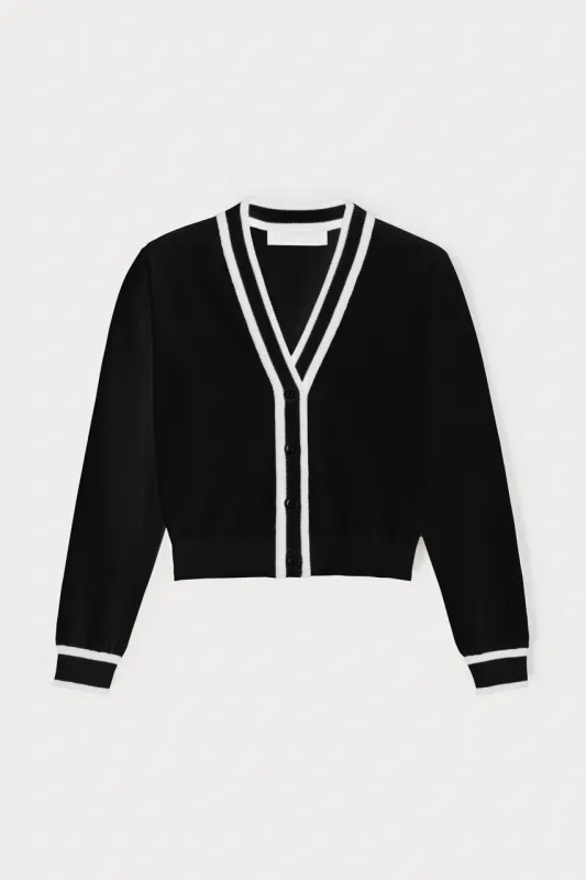 Black & white cropped cardigan sold by DESTREE
